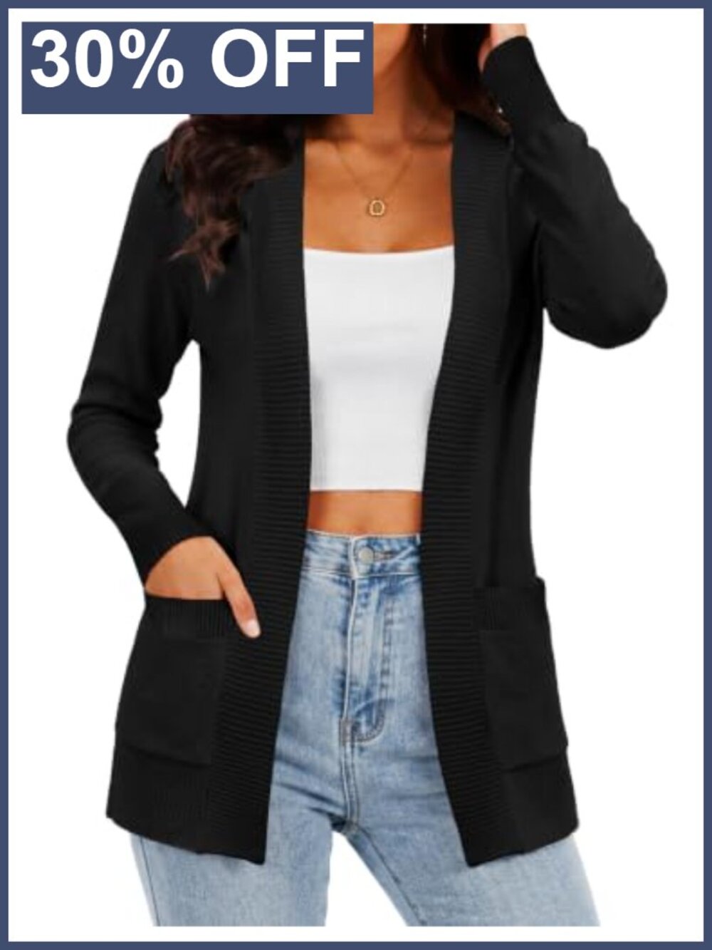 Open Front Cardigan Sweater with Pockets Lightweight Knit Layering Piece